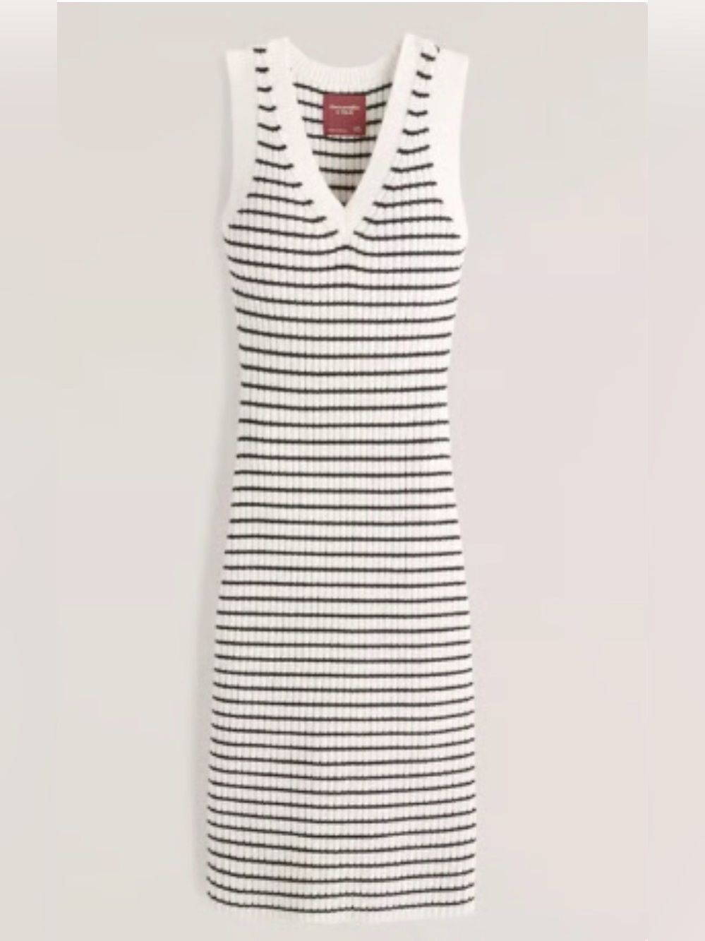 Abercrombie & Fitch White Black Striped Sleeveless V‑Neck Knit Sweater Dress MT